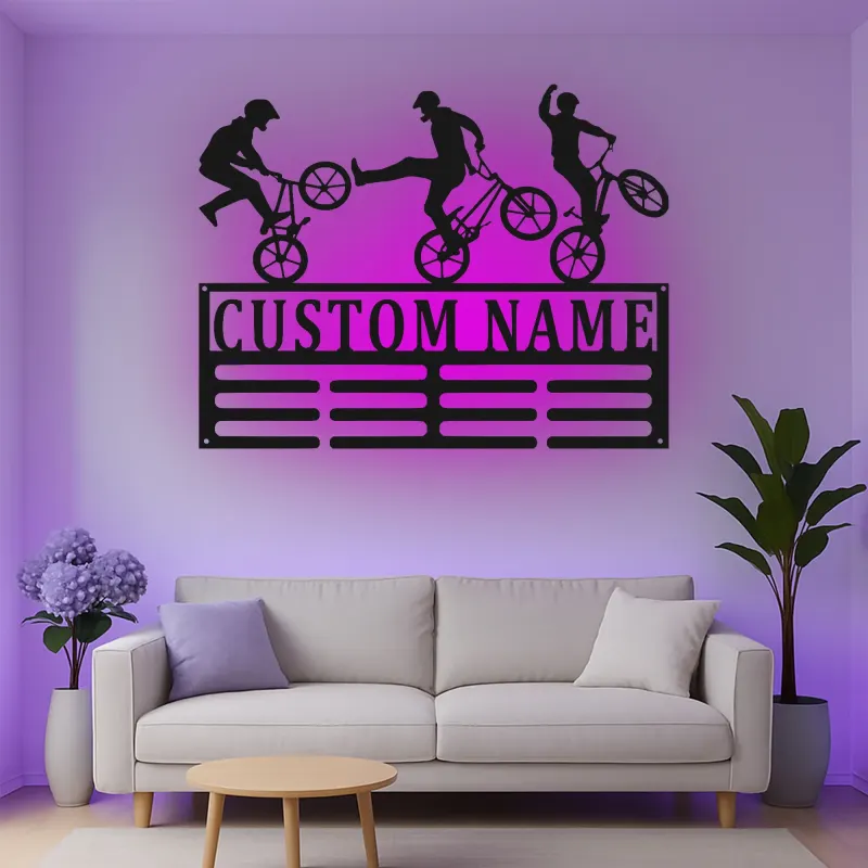Personalisiertes BMX Radfahrer LED-beleuchtetes Metallschild Geschenk für BMX-Enthusiasten Spielzimmer oder Schlafzimmer Dekor