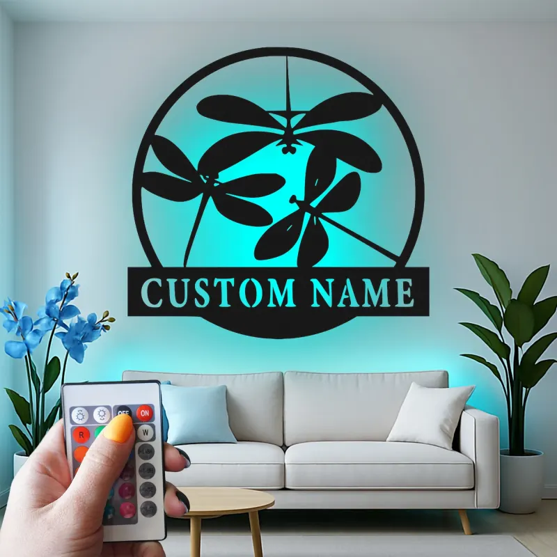 Insegna in metallo LED a forma di libellula personalizzata, regalo per amanti della natura, decorazione per camera da letto o giardino 1