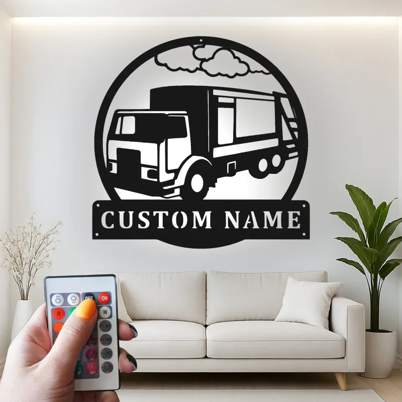 Personalized Trucker Sign with LED | Custom Semi Truck Metal Wall Art | Gift for Truckers & Garage Decor