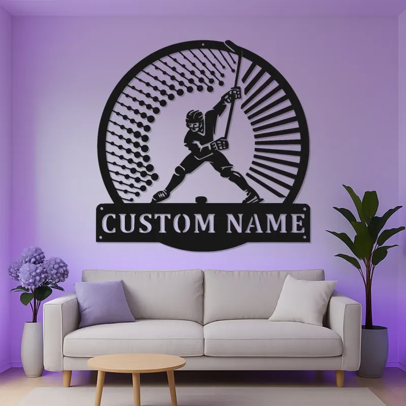 Personalized Hockey Player Sign | LED Metal Wall Art | Custom Name Decor for Game Room | Gift for Athlete