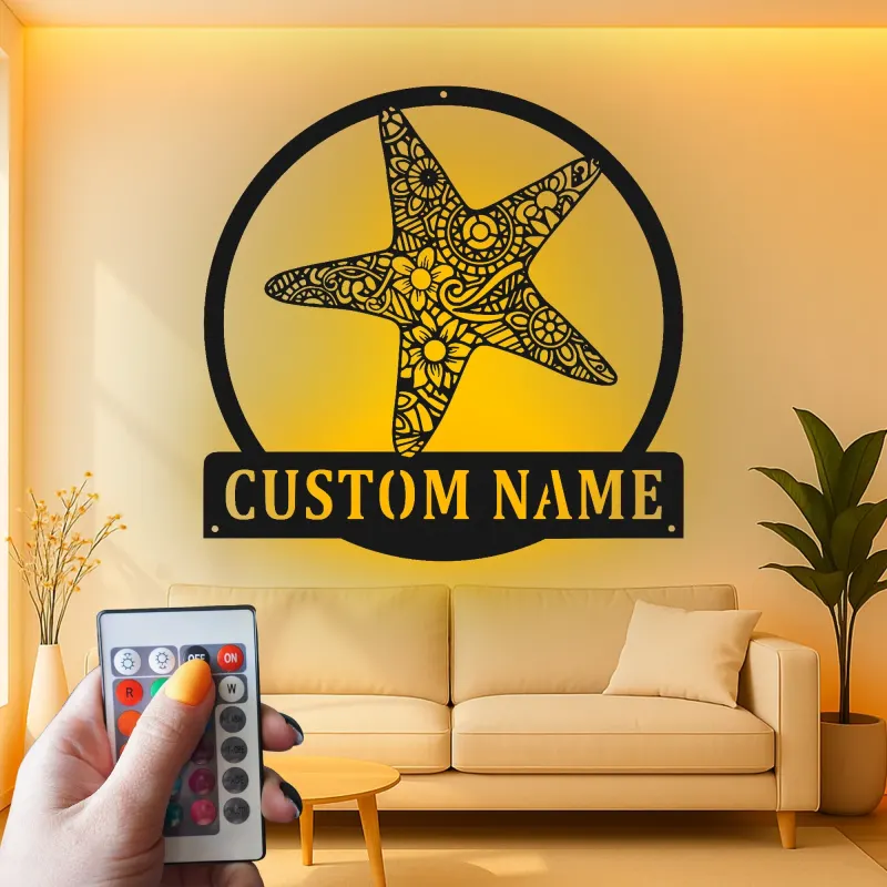 Personalized Starfish LED Sign | Custom Metal Wall Art | Coastal Beach House Decor & Nautical Business Logo