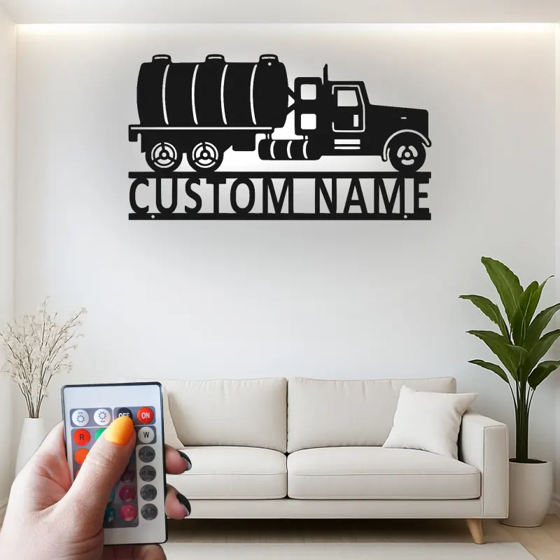 Personalized Semi Tanker Truck Sign | LED Metal Wall Art | Industrial Garage Decor for Him | Custom Trucker Gift