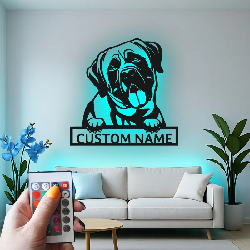 Décoration murale en métal personnalisée pour Mastiff avec rétroéclairage LED, cadeau pour amoureux des chiens, décoration pour salon 2