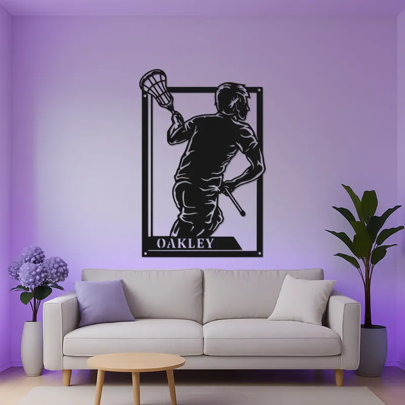 Insegna LED Personalizzata per Giocatore di Lacrosse | Insegna in Metallo Personalizzata | Decorazione per Camera da Ragazzo & Regalo Sportivo per Atleta | LAZERDIZAYN.CO