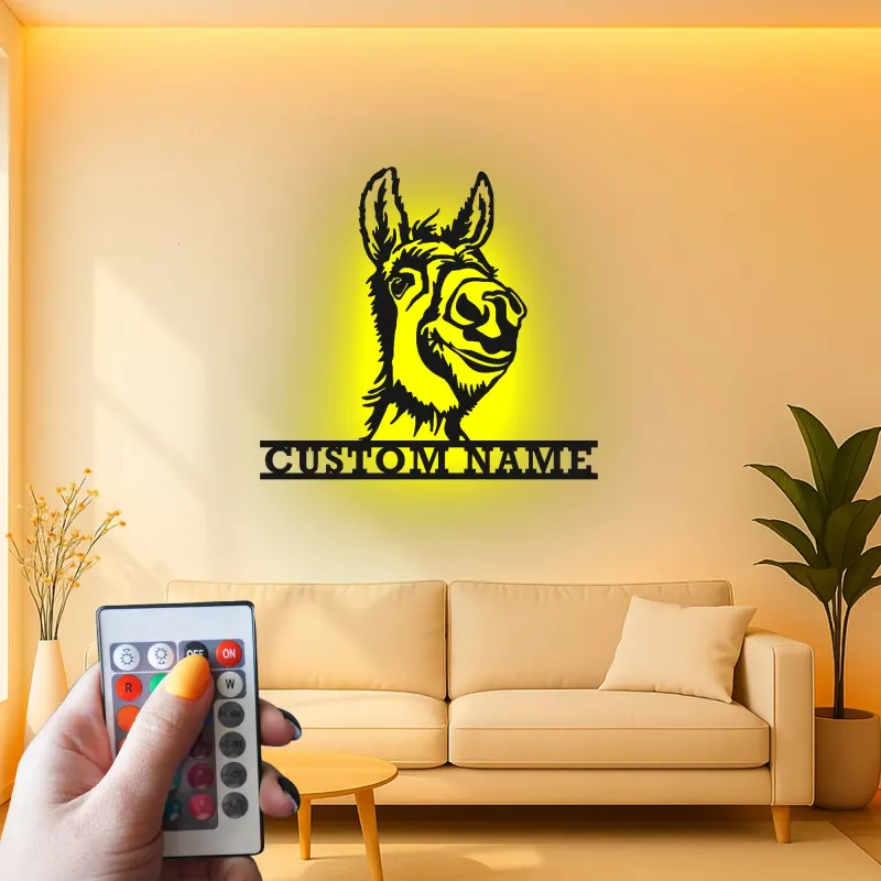 Cartel de metal LED personalizado Burro Regalo rústico para decoración del hogar para amantes de los animales 1
