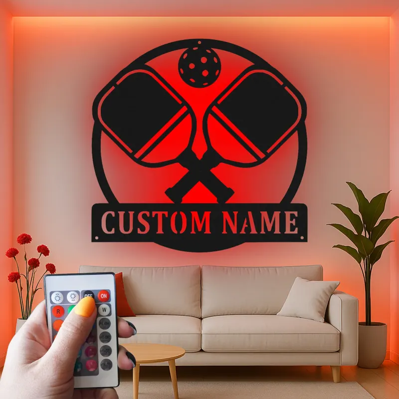 Personalisierte Pickleball Schläger-Kunst | Maßgeschneiderte Metall LED-Schild | Spielzimmer Deko | Sportliebhaber Geschenk