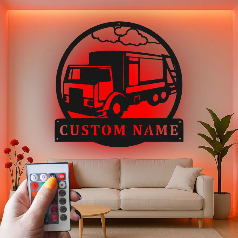 Personalized Trucker Sign with LED | Custom Semi Truck Metal Wall Art | Gift for Truckers & Garage Decor