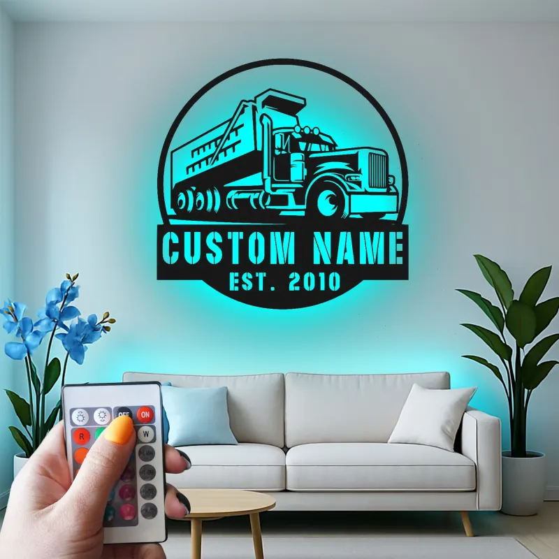 Personalisierte LED-Metall-Wandkunst mit Muldenkipper – Geschenk für Lkw-Fans, Garage oder Männerhöhle 1