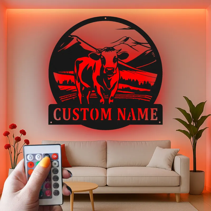Cartel de metal LED de vaca personalizada para granjeros, regalo rústico de decoración de granja para salón