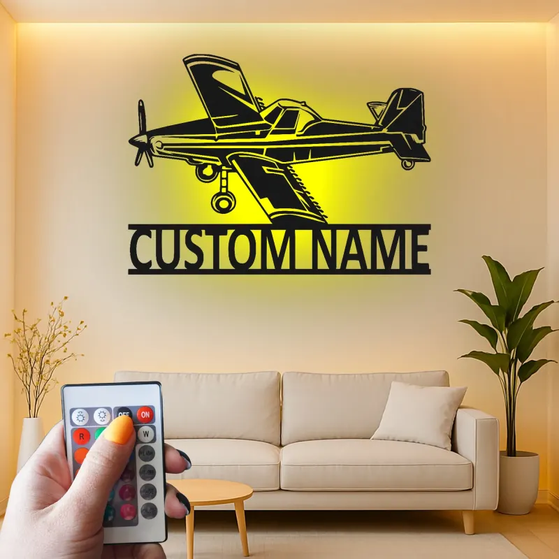 Insegna in metallo LED personalizzata per aereo - Regalo di aviazione per piloti - Decorazione per hangar o ufficio