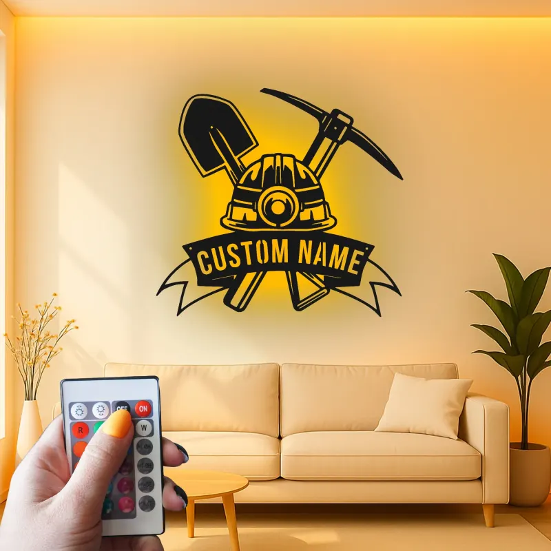 Personalisierte LED Metall-Wandkunst für Bergleute – Geschenk für Garage oder Werkstatt