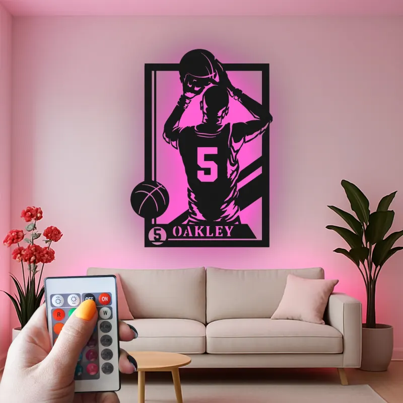 Insegna in metallo personalizzata con luce LED per giocatore di basket - Regalo sportivo per atleti e decorazione per sala giochi 2