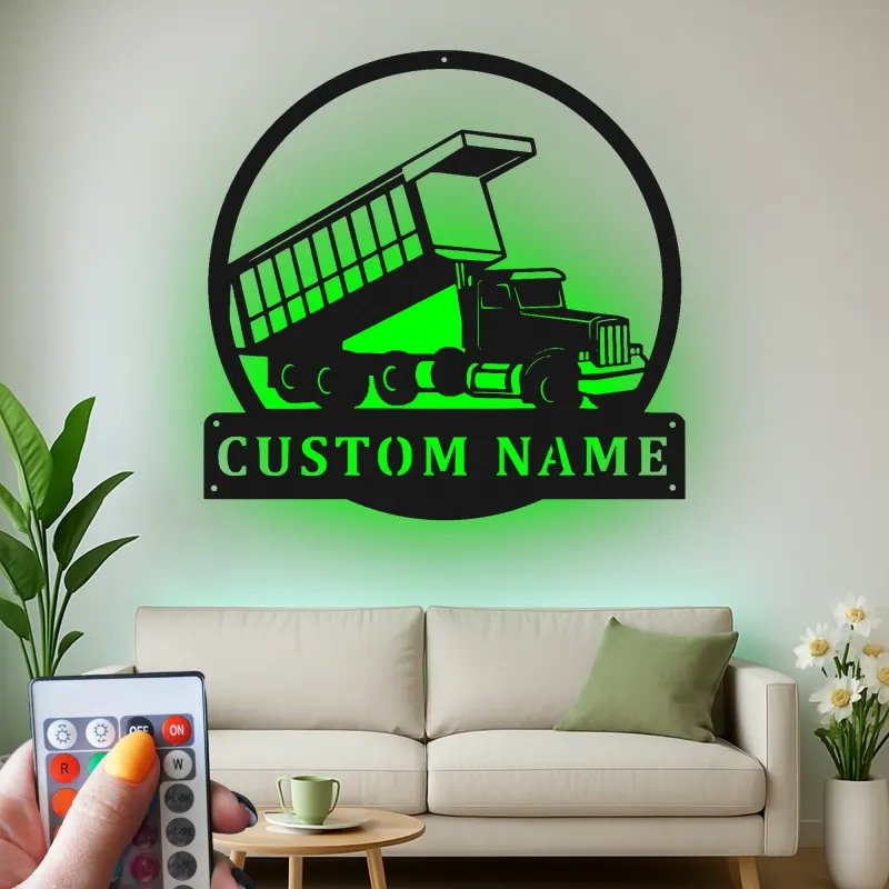 Cartel de metal LED personalizado de camión volquete regalo para entusiastas de camiones decoración de garaje o man cave 3