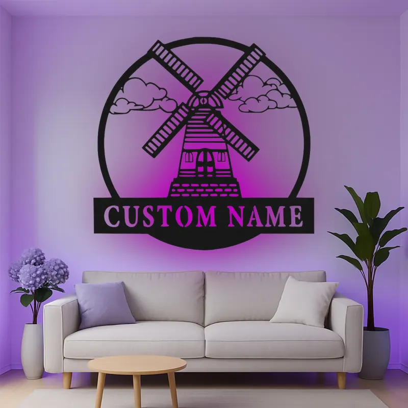 Custom Windmill Led Light Metal Wall Art Personalized Farmhouse Gift Rustic Home Decor for Living Room