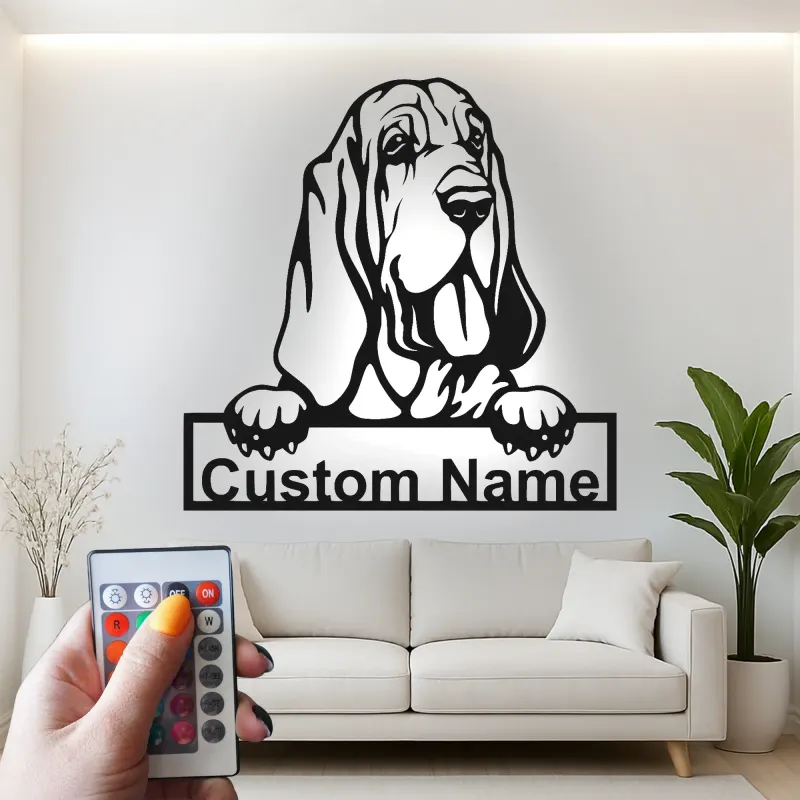 Custom Bloodhound Led Light Metal Wall Art Personalized Dog Lover Gift Living Room Pet Decor 1