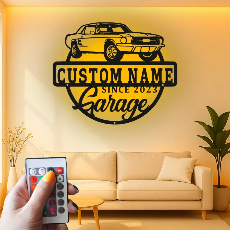 Individuelles LED-Schild für klassische Autos | Personalisierte Garagen-Dekoration | Illuminierte Kunst für Männerhöhlen | Vintage-Auto-Geschenk für Männer