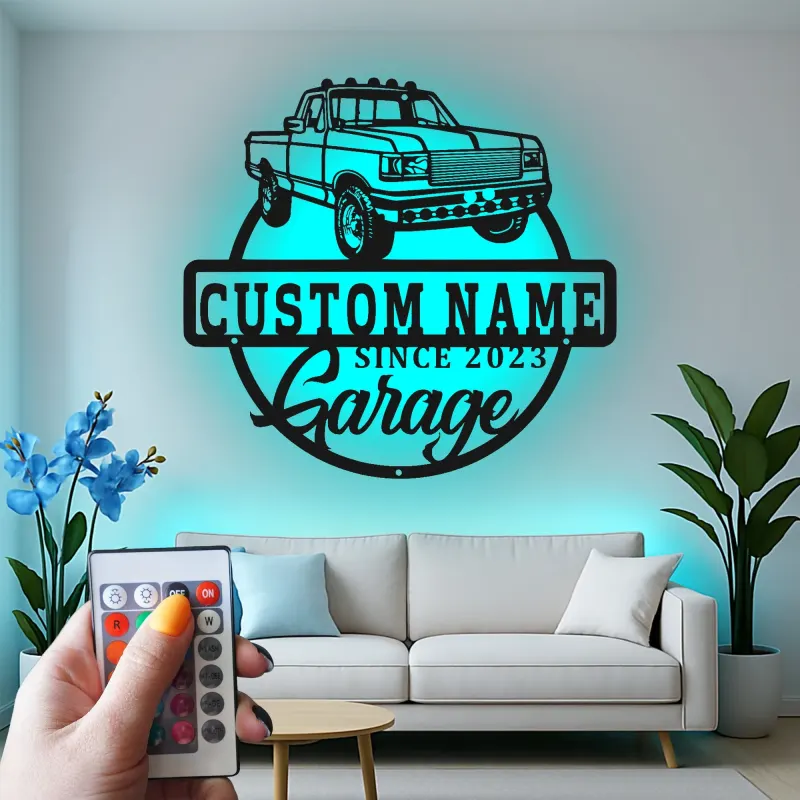 Insegna in metallo LED personalizzata per garage di camion, regalo per appassionati di auto, decorazione per man cave o garage
