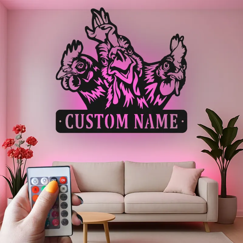 Custom Chicken Trio Led Light Metal Wall Art Farmhouse Gift for Chicken Lovers Kitchen or Barn Decor