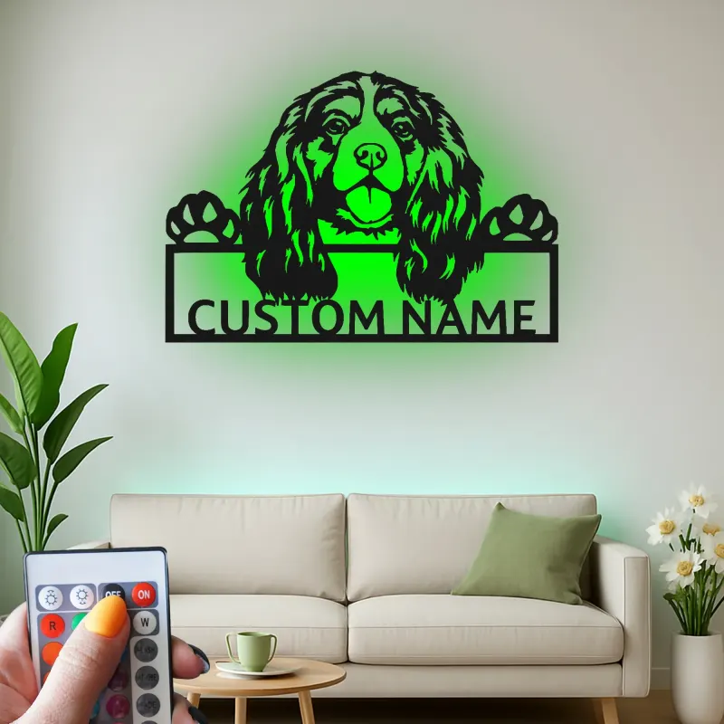 Cartel de metal LED personalizado de Cocker Spaniel - Regalo para amantes de los perros - Decoración para el salón
