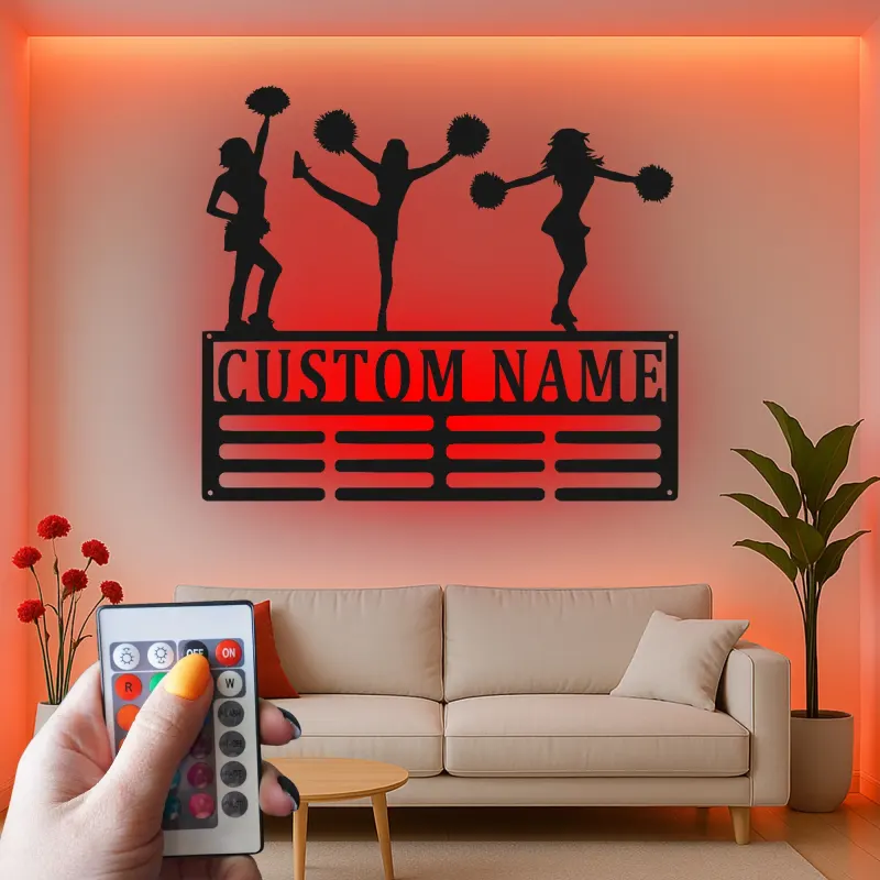 Insegna in metallo LED a silhouette di cheerleader personalizzata regalo per allenatore di cheer teen decorazione camera