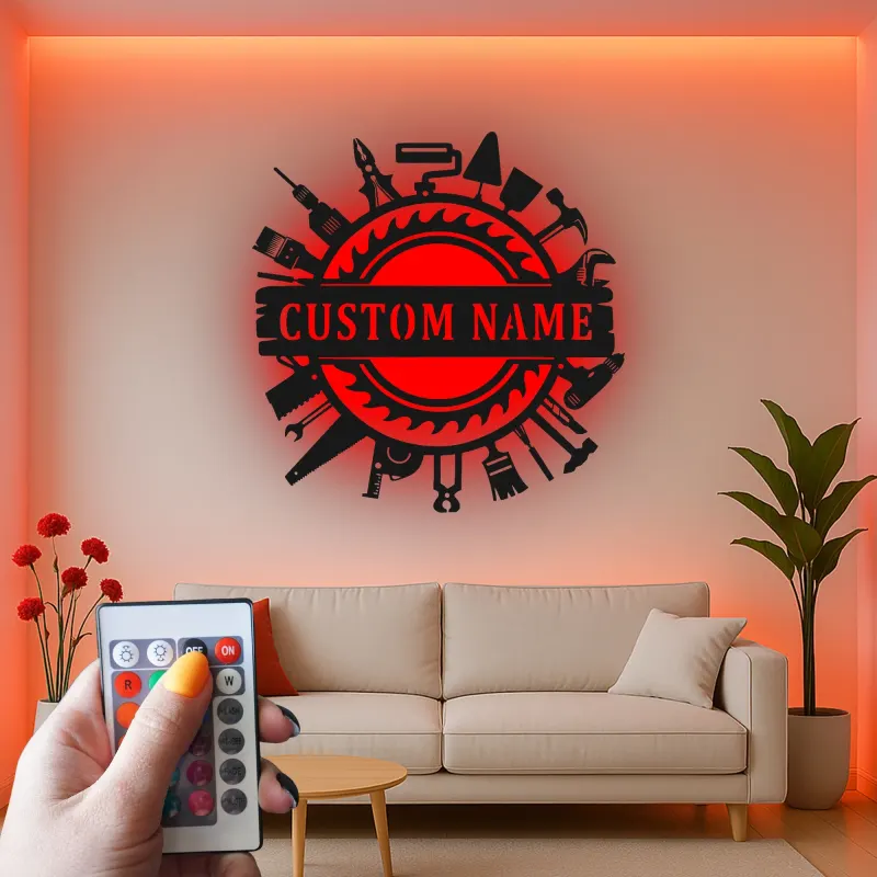 Custom Handyman Tools Sign | Personalized LED Metal Wall Art for Workshop or Garage | Carpenter & Craftsman Gift