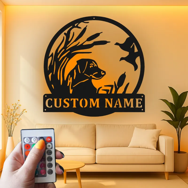 Labrador Retriever Hunting Sign | Custom LED Metal Wall Art | Personalized Hunter Gift for Man Cave | Duck Hunt Lodge Decor