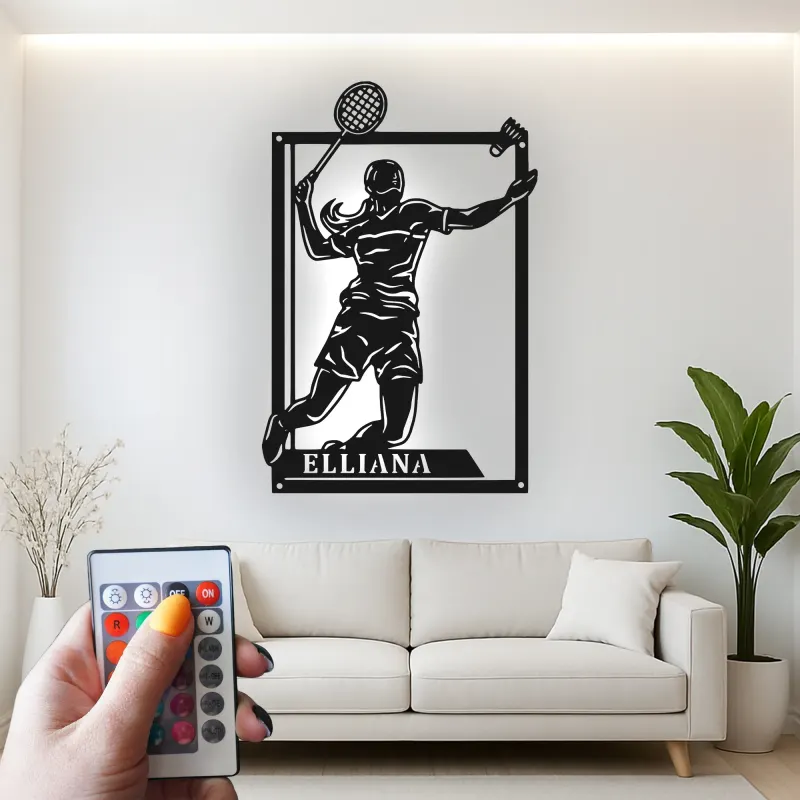 Insegna in metallo personalizzata con luce LED per giocatori di tennis - Regalo per appassionati di tennis e decorazione per sale giochi