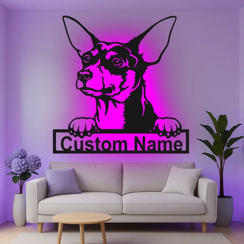 Cartel de metal personalizado con luz LED de chihuahua, regalo para amantes de los perros, decoración para sala de estar