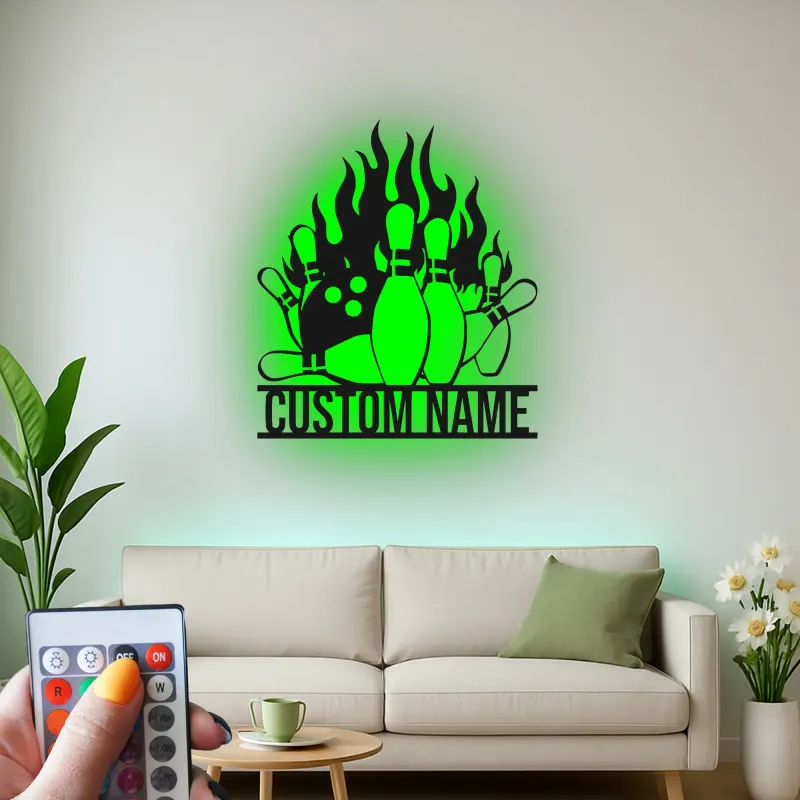Cartel de metal LED personalizado de pines de bolos para entusiastas del boliche, regalo para decoración de sala de juegos 1