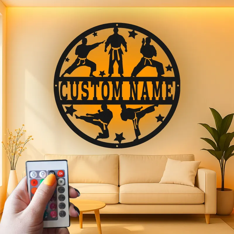 Personalized Karate Sign | Martial Arts LED Metal Wall Art | Custom Dojo Decor for Fighters | Gift for Martial Artist