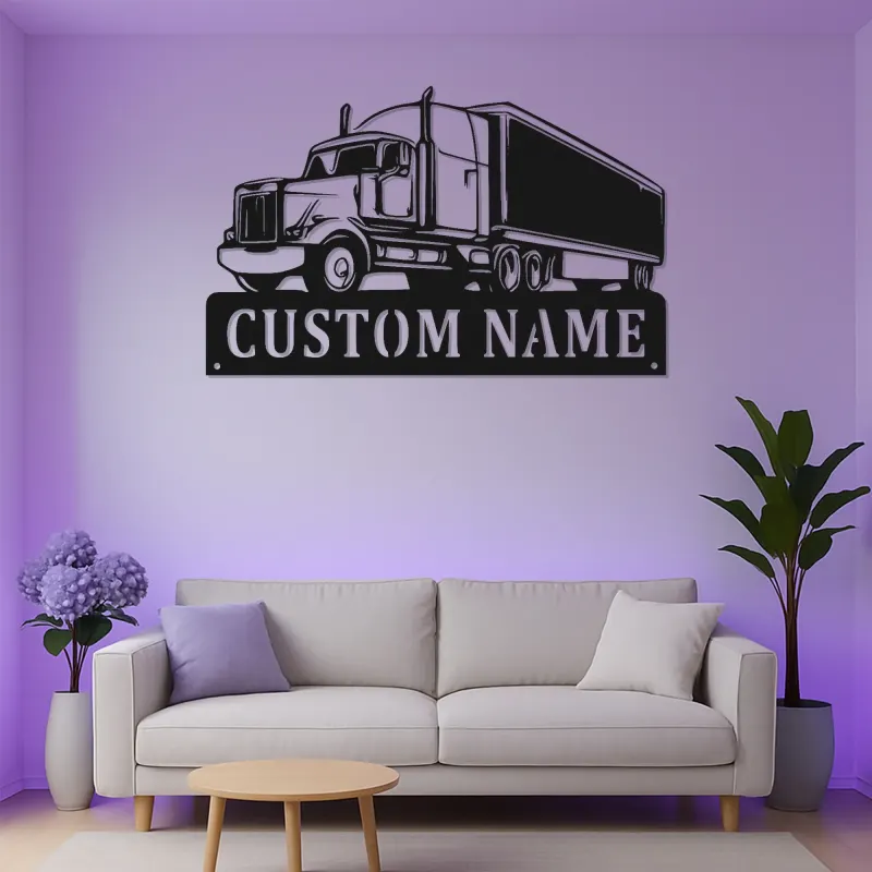 Insegna in Metallo per Camion Personalizzata | Arte da Parete LED Big Rig | Decorazione Realistica per Rimorchio Trattore | Regalo per Camionista