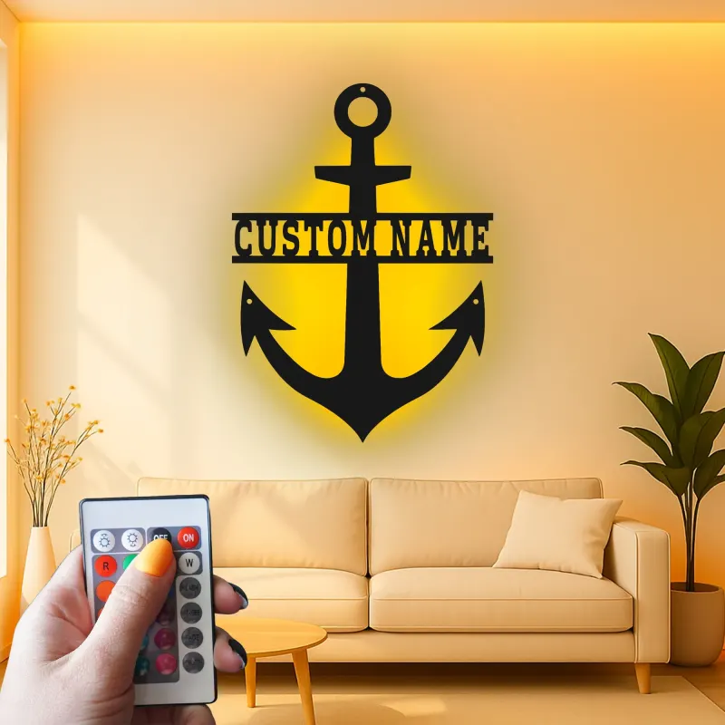 Insegna in metallo personalizzata con ancora e luce LED regalo nautico per amanti delle barche decorazione casa al mare