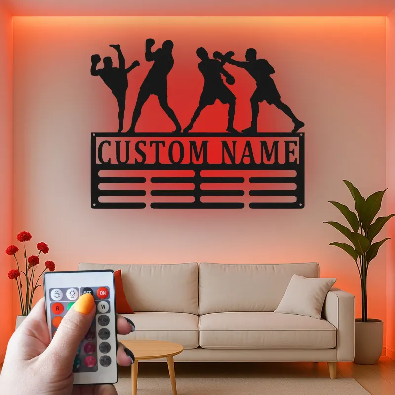 Cartel de metal personalizado de luchadores de artes marciales con luz LED regalo para entusiastas de MMA decoración para gimnasio