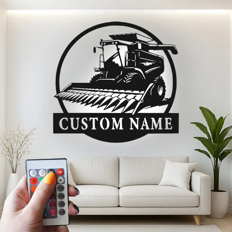Cartel de metal LED personalizado de cosechadora de cereales Regalo para agricultores Decoración rústica de granja 2