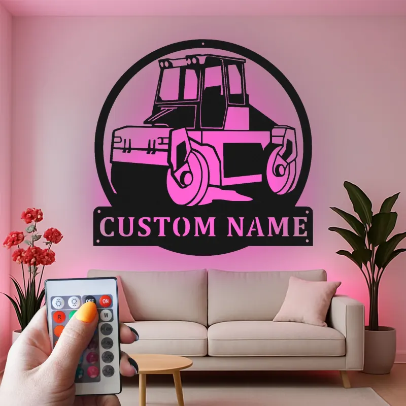 Señal LED de rodillo de carretera | Arte de vehículo de construcción personalizado | Decoración de equipo pesado personalizada para regalo de operador o man cave