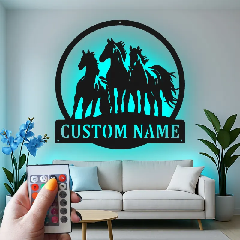 Panneau de Cheval Personnalisé avec Rétroéclairage LED | Art Métallique sur Mesure pour Décor de Ranch & Ferme | Cadeau Équestre pour Amateurs de Chevaux