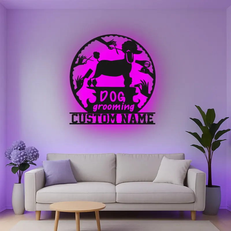 Insegna in metallo LED personalizzata per toelettatura di cani - Regalo per toelettatori - Decorazione per salone