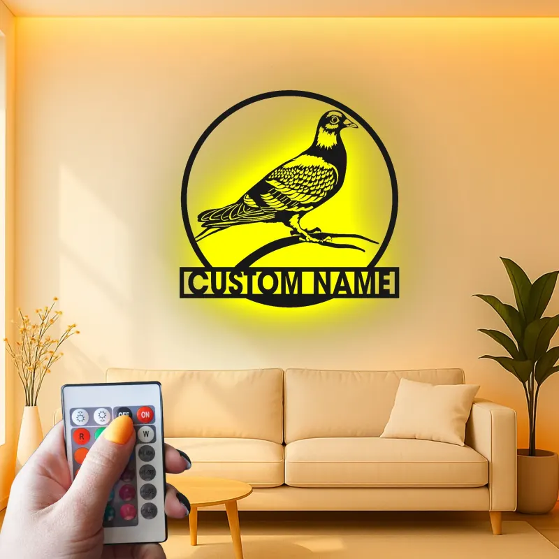 Custom Pigeon LED Sign | Metal Bird Wall Art | Personalized Garden & Patio Decor | Gift for Bird Lovers