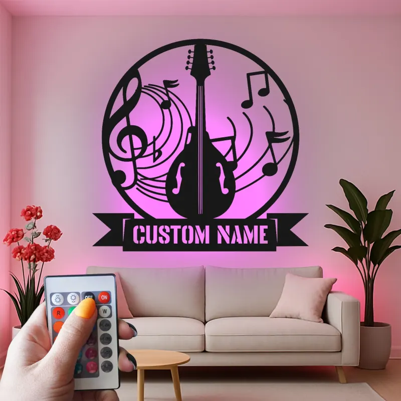 Custom Guitar LED Sign | Personalized Metal Wall Art for Music Room | Musician Name Plaque with Lights