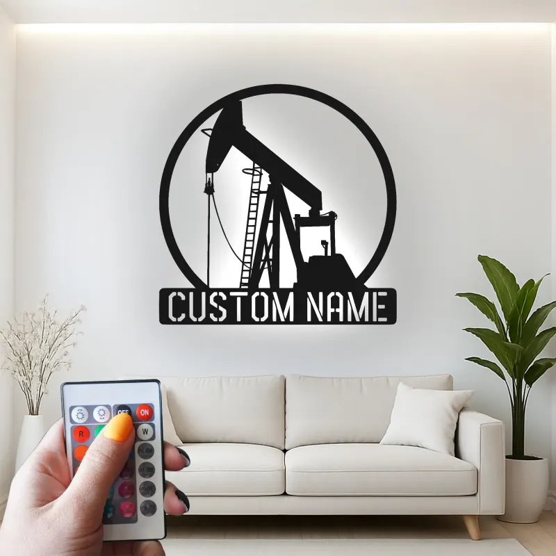 Custom Oil Pump Jack LED Metal Art | Personalized Oilfield Decor | Industrial Man Cave Sign