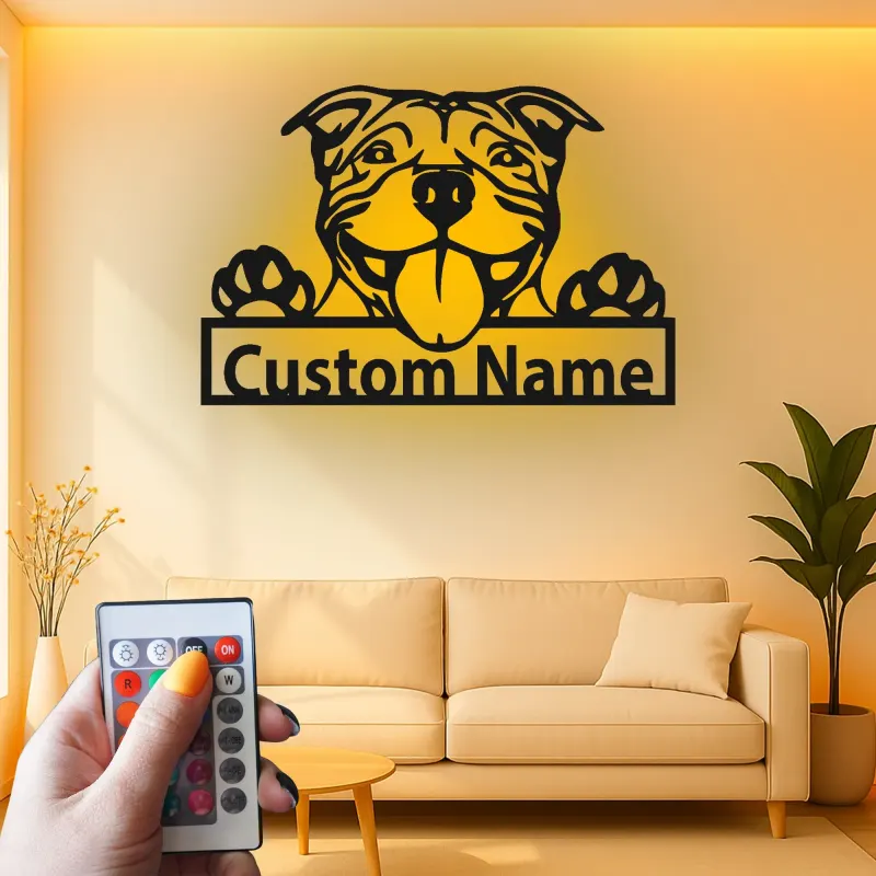 Insegna in metallo LED Bulldog personalizzata regalo per amanti dei cani decorazione per soggiorno 4