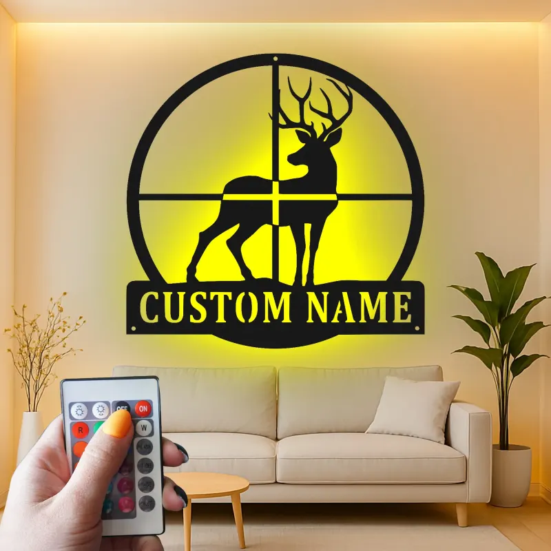 Décoration murale en métal personnalisée pour le cerf avec rétroéclairage LED, cadeau personnalisé pour les chasseurs, décoration de cabane rustique pour les amoureux de la nature
