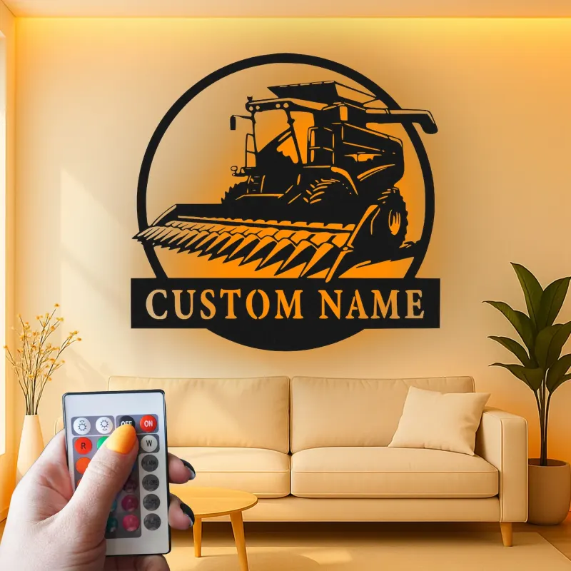Cartel de metal LED personalizado de cosechadora de cereales Regalo para agricultores Decoración rústica de granja 2