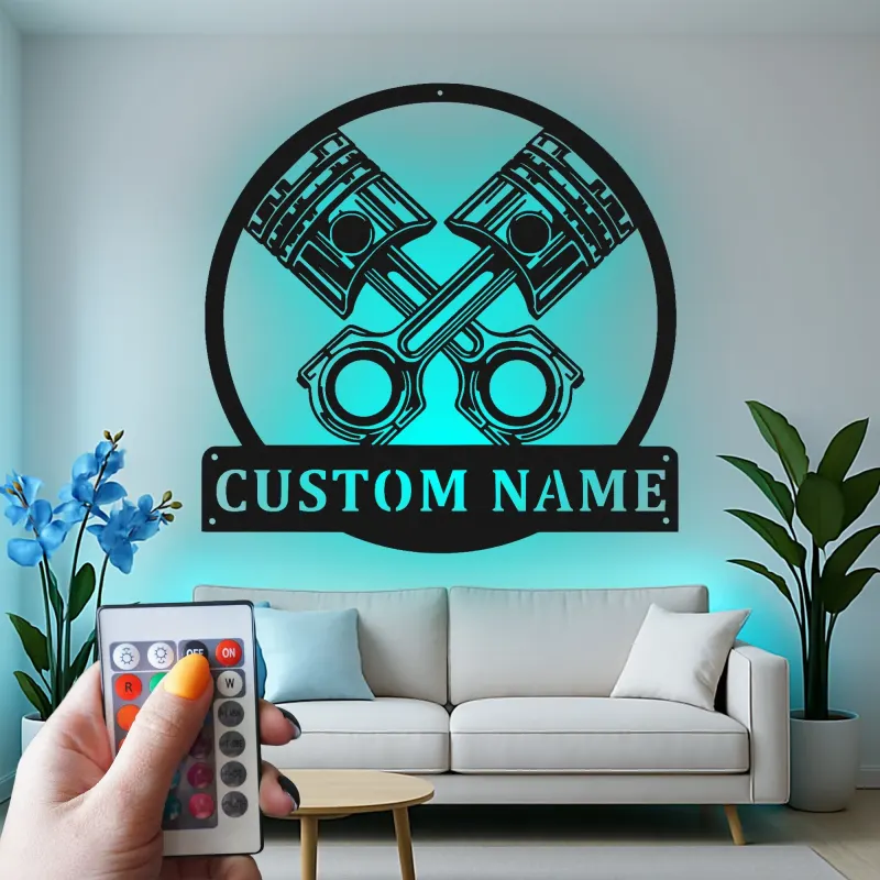 Décoration murale en métal LED personnalisée pour moteur à piston, cadeau de garage pour passionnés de voitures, décoration de man cave
