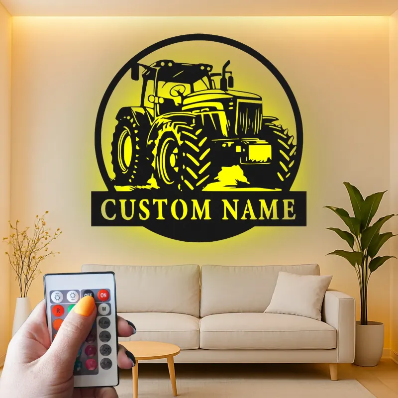 Insegna in metallo LED personalizzata a forma di trattore - Regalo per agricoltori, decorazione rustica per fattoria 1
