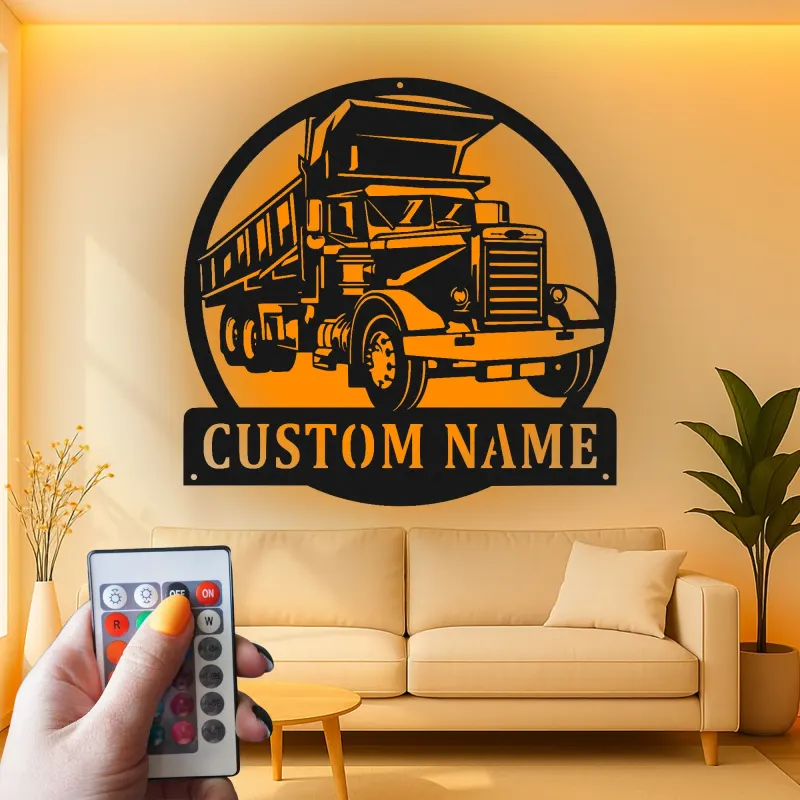 Custom Dump Truck Led Light Metal Wall Art Personalized Gift for Truck Enthusiast Garage or Man Cave Decor 1