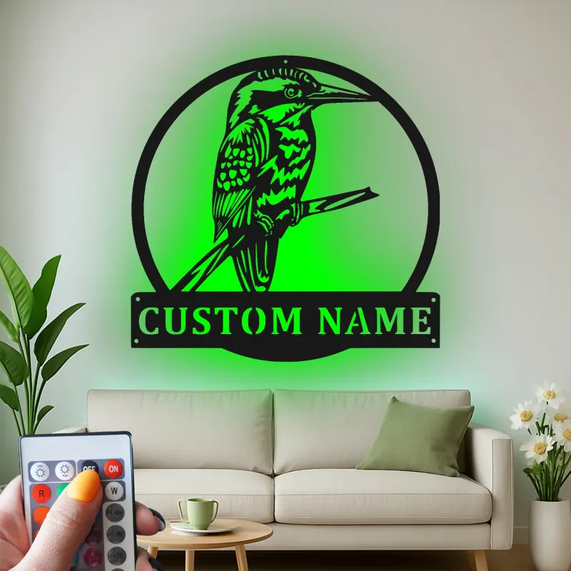 Custom Kingfisher Led Light Metal Wall Art Personalized Nature Lover Gift Living Room or Garden Decor
