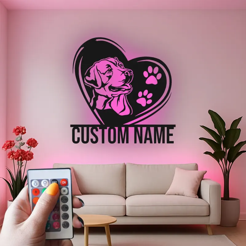 Insegna in metallo personalizzata Labrador con cuore e luce LED regalo per amanti dei cani decorazione per il soggiorno