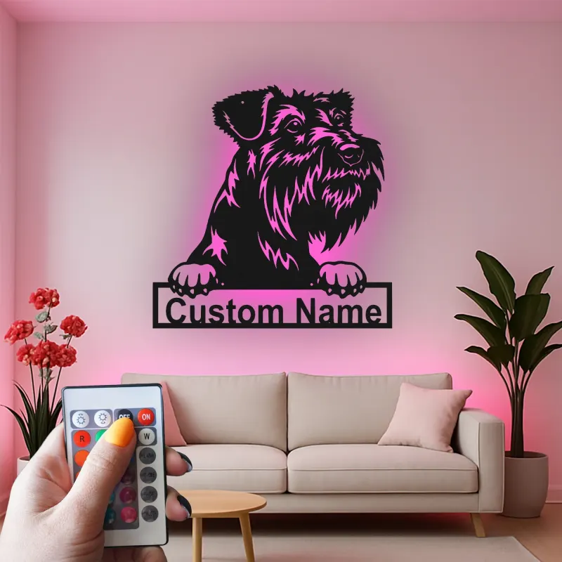 Custom Schnauzer LED Sign | Personalized Metal Pet Portrait | Modern Dog Lover Wall Art for Home