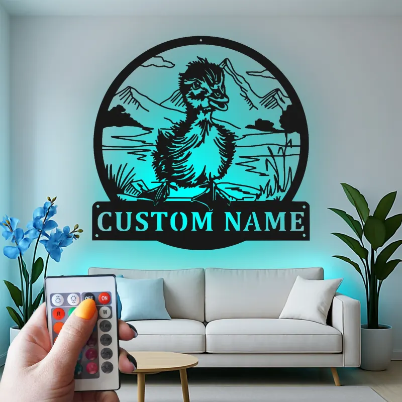 Insegna in metallo LED personalizzata con anatroccolo - Regalo per nursery, decorazione camera baby animale